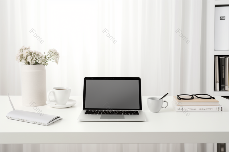 色彩单调的白色桌子上的创意学习办公和桌面咖啡场景,高清,摄影图,摄影图片,图片大全,摄影图免费下载